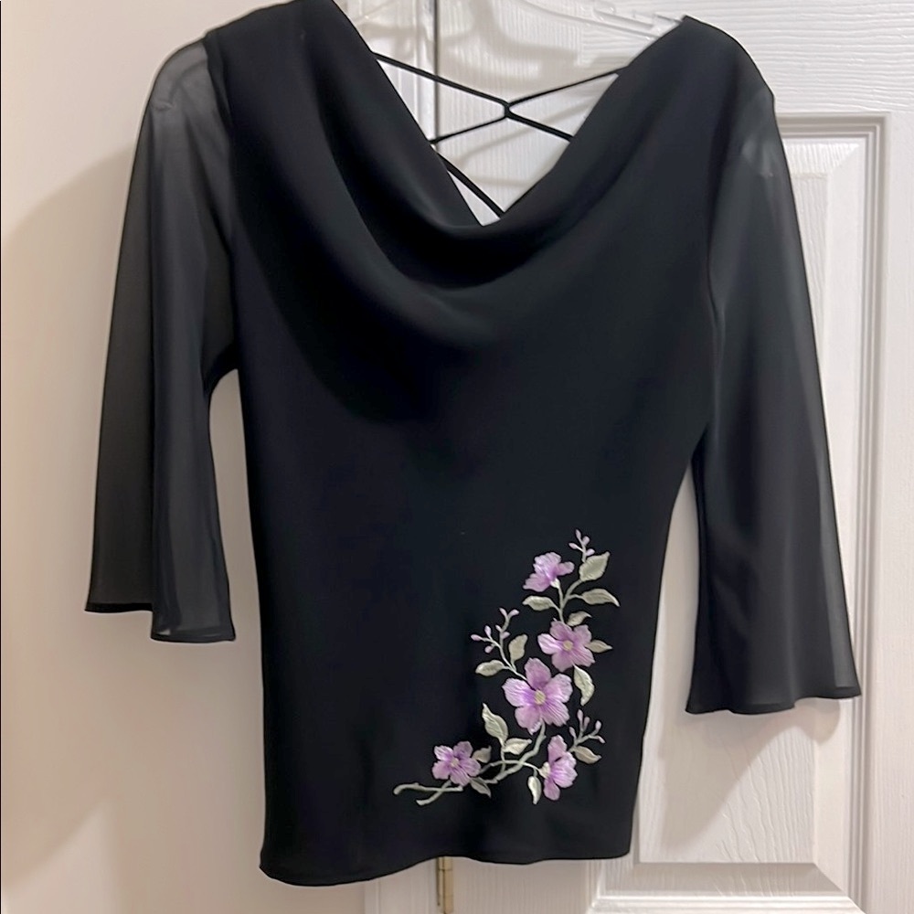 Elegant Black Floral Embroidered Women's Top